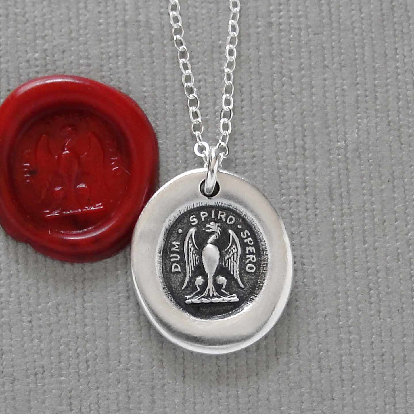 While I Breathe I Hope Wax Seal Necklace - Eagle Antique Silver Wax Seal Jewelry