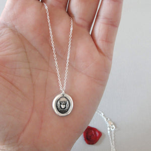 Winged Heart With Crown - Silver Wax Seal Necklace Love Symbol