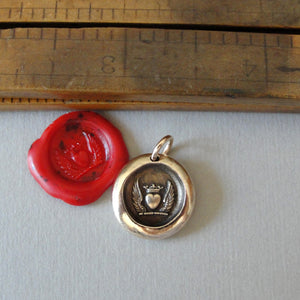 Winged Heart With Crown Wax Seal Charm - Love - Antique Wax Seal Jewelry In Bronze