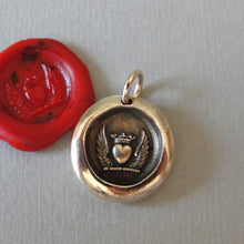 Load image into Gallery viewer, Winged Heart With Crown Wax Seal Charm - Love - Antique Wax Seal Jewelry In Bronze
