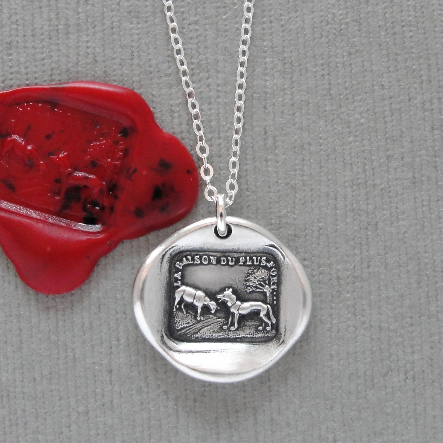 The Wolf And The Lamb - Silver Wax Seal Necklace Aesop Fable
