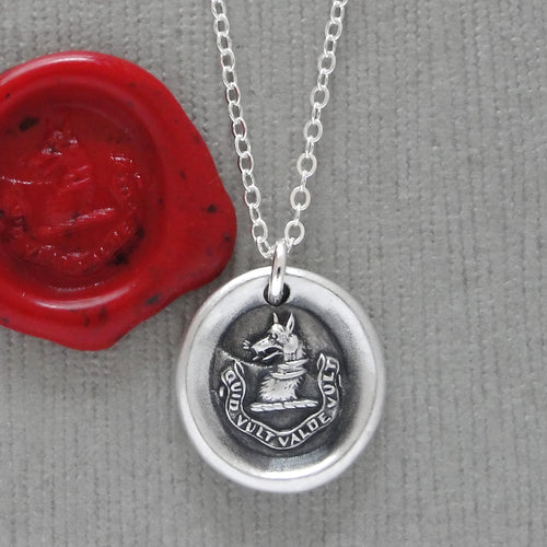 Wishes - Antique Silver Wax Seal Necklace Wolf Symbol - Courage Wax Seal Jewelry