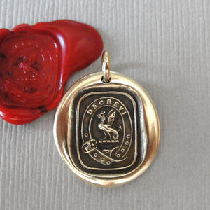 I Have Resolved - Wyvern Wax Seal Pendant - Antique Wax Seal Jewelry Latin Motto Protection Valor