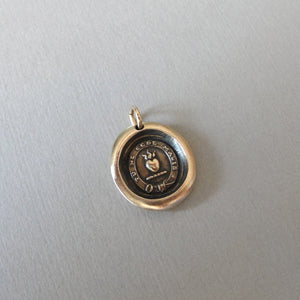 Yield Not To Misfortunes - Wax Seal Pendant With Flaming Heart - Antique Bronze Wax Seal Jewelry Don't Give Up